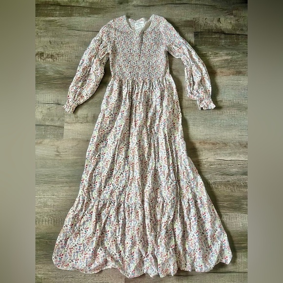 Meadows Blush Dress 6 Floral Maxi Boho Peasant Long Sleeve Prairie Cotton White - Picture 4 of 8